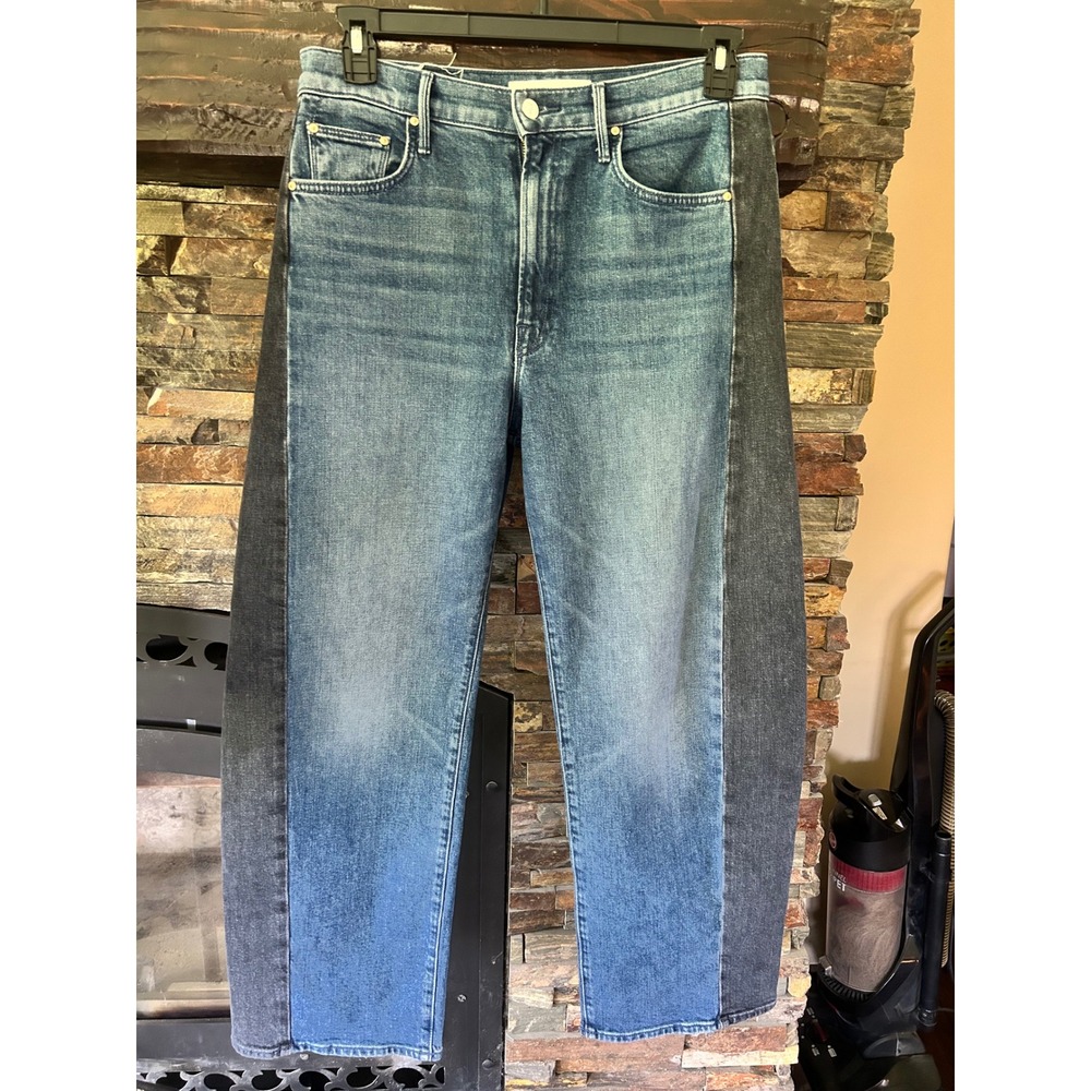 MOTHER Two-Tone Blue Cropped Wide Leg Jeans - Picture 3 of 11
